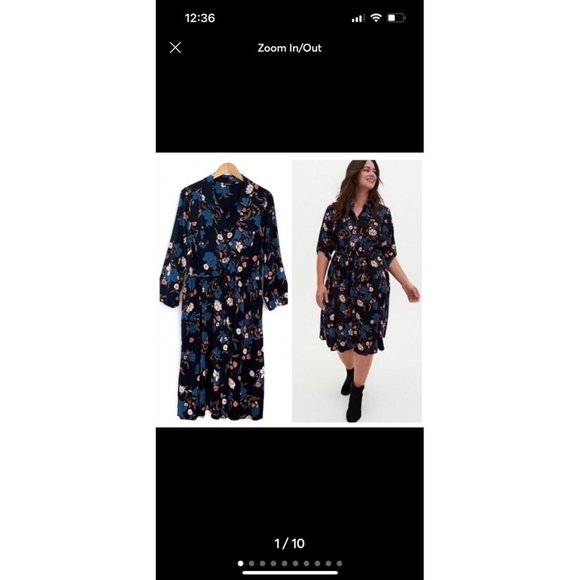 Torrid size 6 6x 30 Black Floral Button Front Drawstring Midi Shirt Dress - Picture 1 of 6